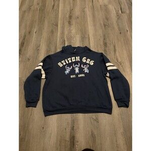 Disney Stitch Hoodie Lilo & Stitch 626 Navy Blue Pullover Sweatshirt Women’s L